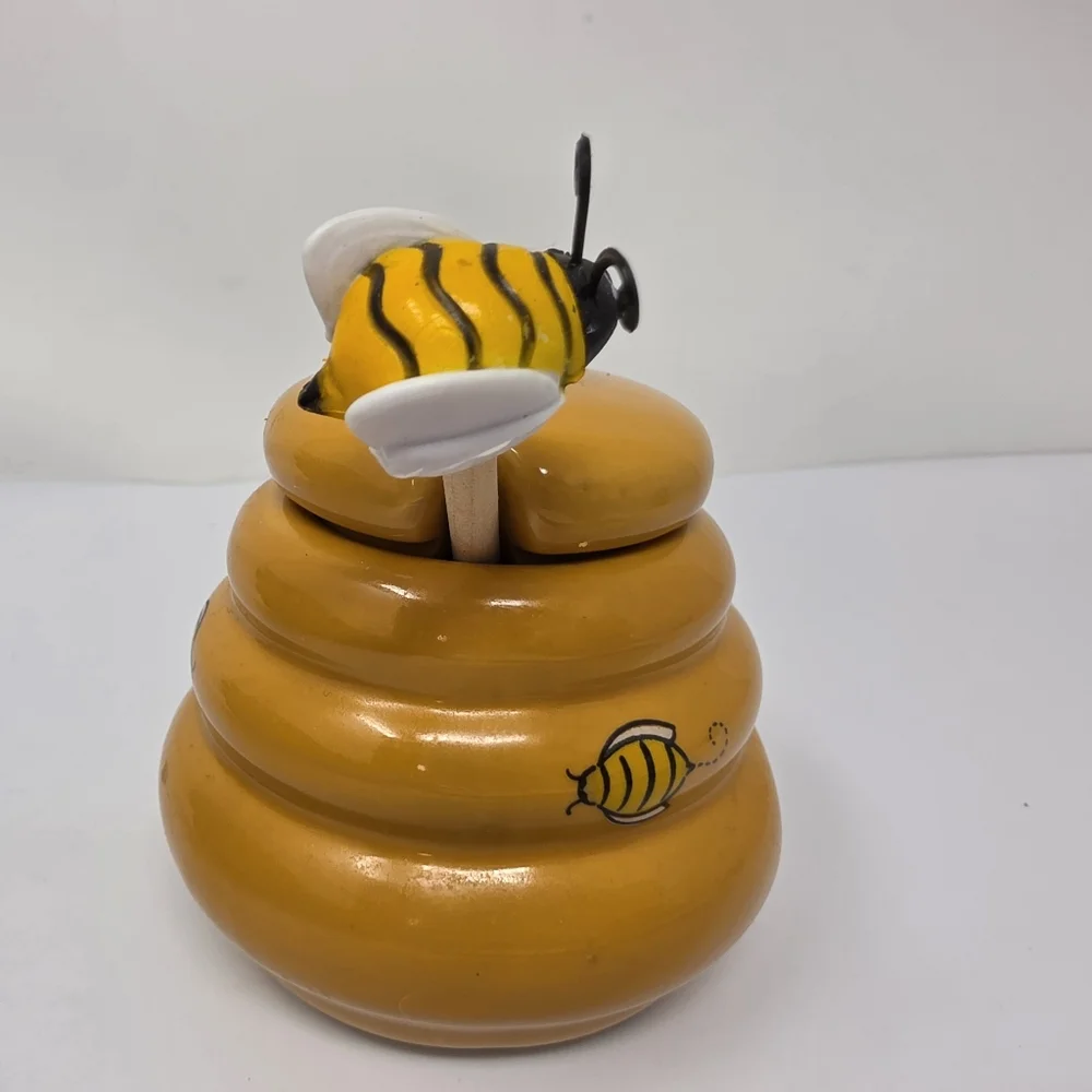 Ceramic Mini Honey Jar 140ml with Lid and Dipper Stick Retro Honey Storage Conta